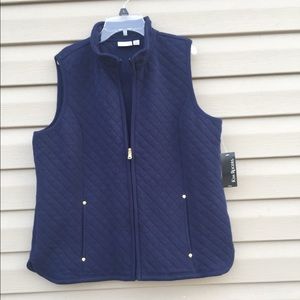 Kim Rogers Navy Quilted Vest Size Petite Large
